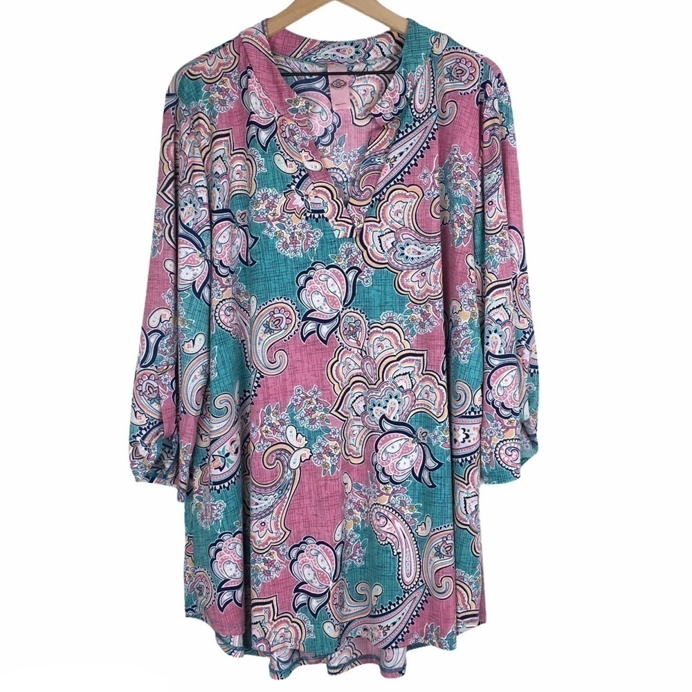 PINK COCONUT Boutique Plus Size Top Tunic Blouse Paisley Floral V Neck Boho XXXL